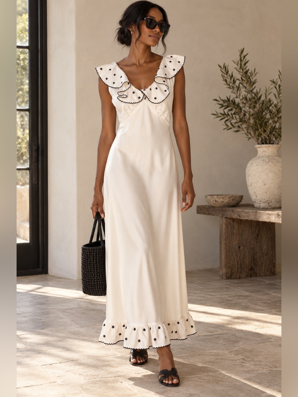Caroline Constas Ivory Embroidered Ruffle Maxi Dress Size XS NWT